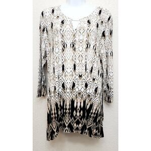 Ruby Rd. Brown Tan Black Geo Print Top XL Lightweight Soft Stretchy Round Neck